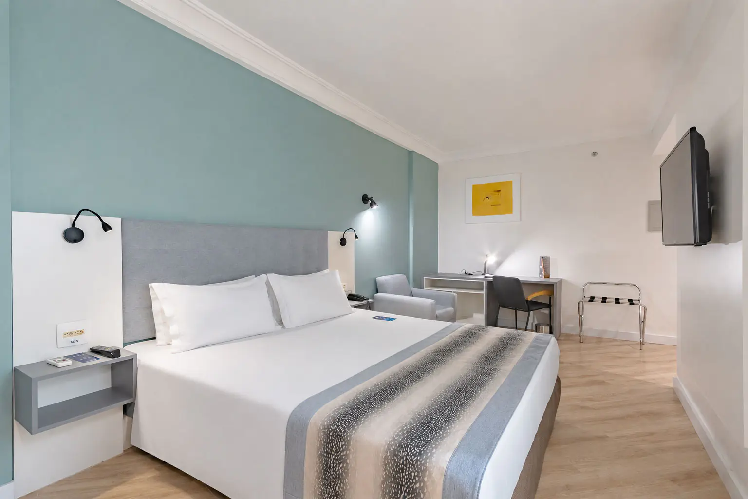 Guest room with a double bed at Bristol International Airport Hotel